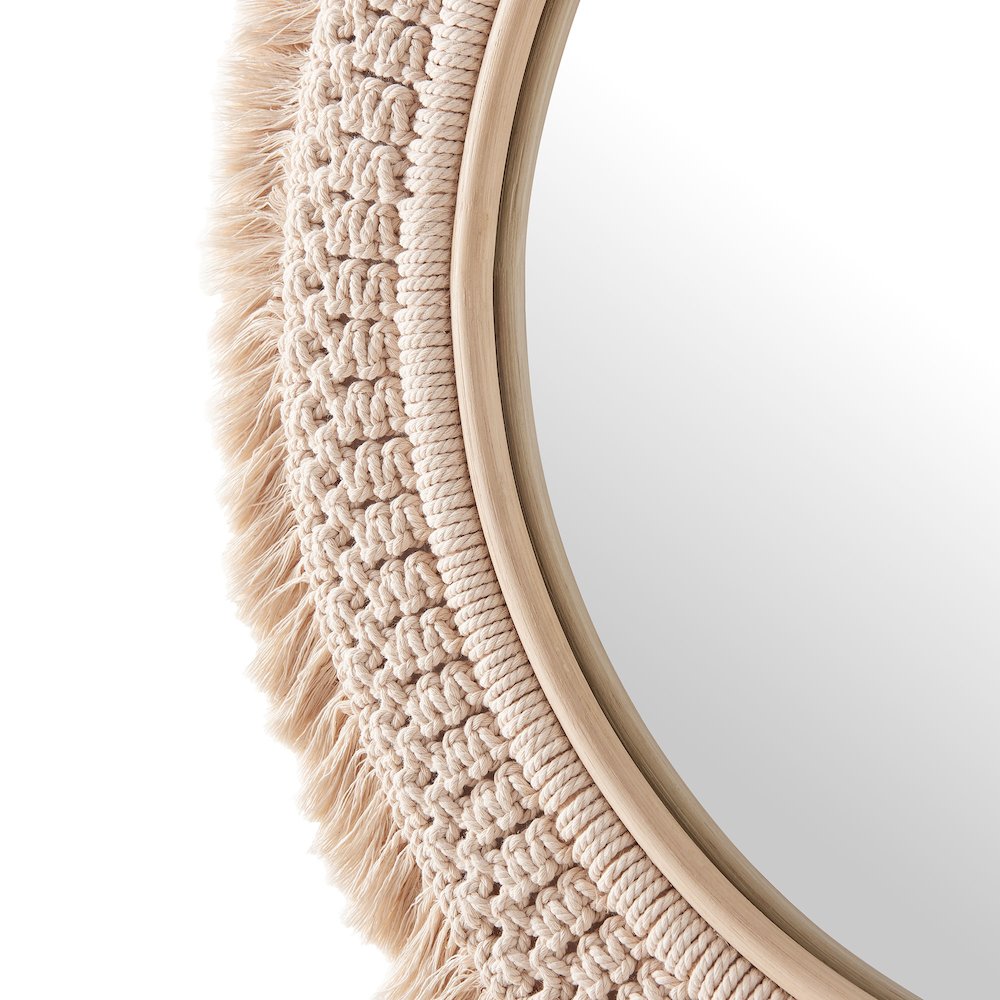 Jade Round Rattan Macrame Wall Mirror. Picture 5
