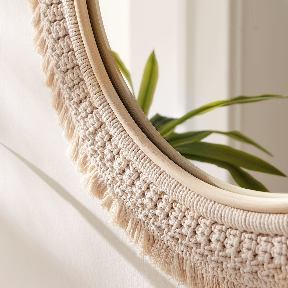 Jade Round Rattan Macrame Wall Mirror. Picture 7