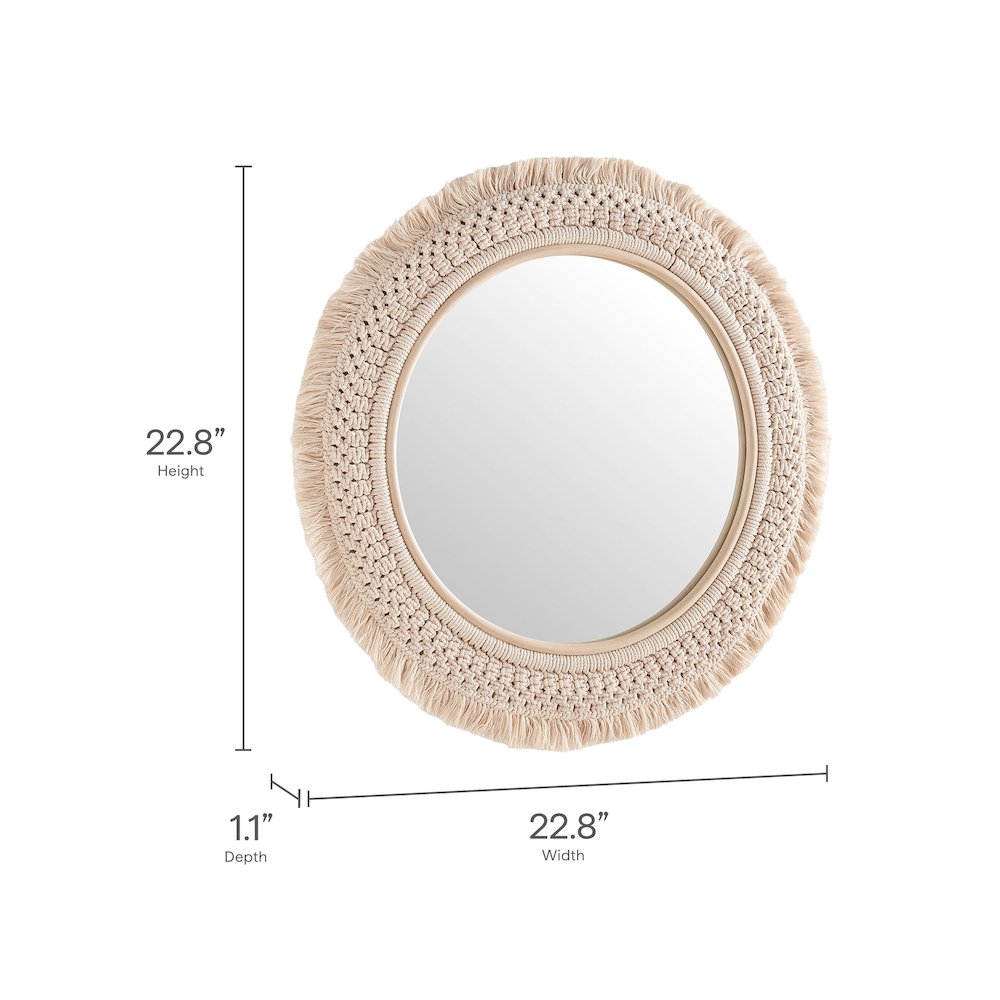 Jade Round Rattan Macrame Wall Mirror. Picture 2