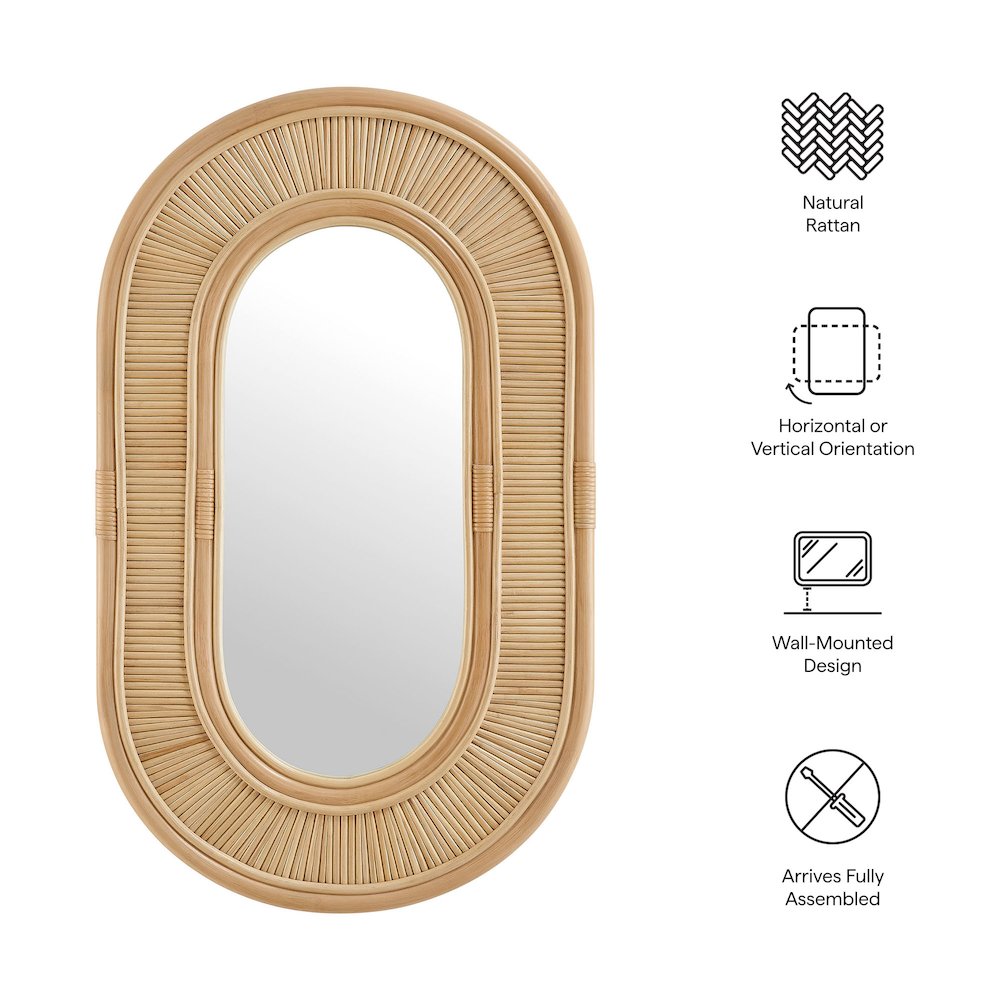 Sovana Oval Rattan Wall Mirror. Picture 3