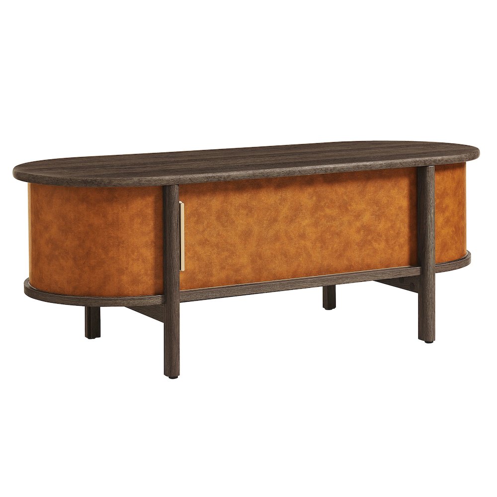 Coralie Curved Vegan Leather Oval Coffee Table. Picture 1