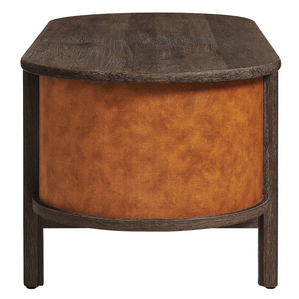 Coralie Curved Vegan Leather Oval Coffee Table. Picture 4