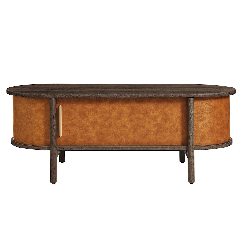 Coralie Curved Vegan Leather Oval Coffee Table. Picture 6