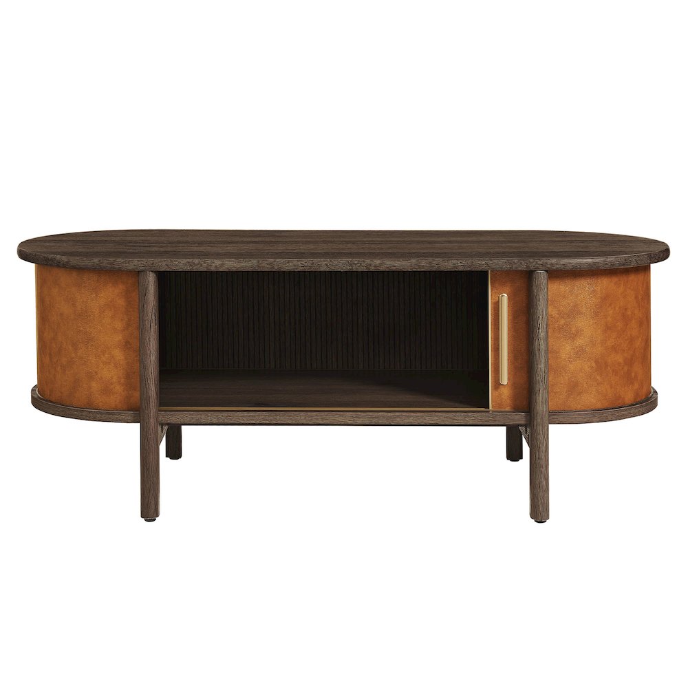 Coralie Curved Vegan Leather Oval Coffee Table. Picture 7