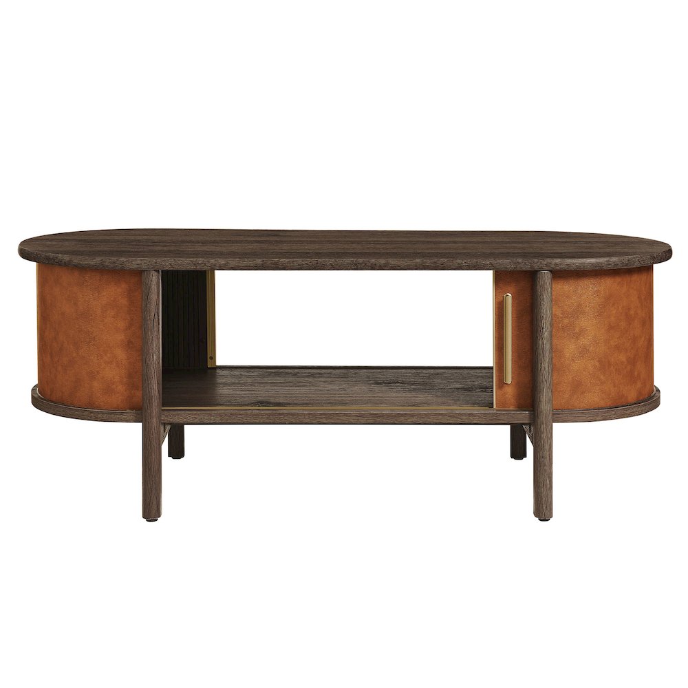 Coralie Curved Vegan Leather Oval Coffee Table. Picture 8