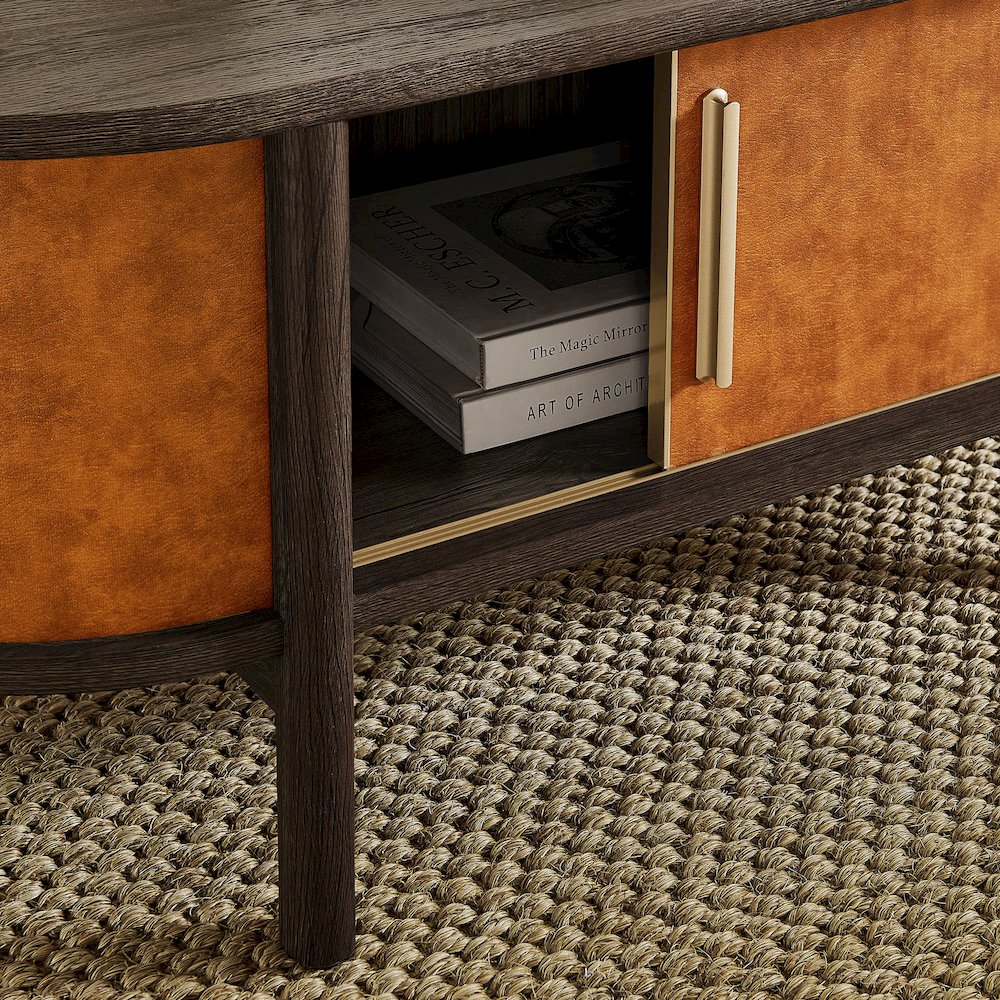 Coralie Curved Vegan Leather Oval Coffee Table. Picture 11