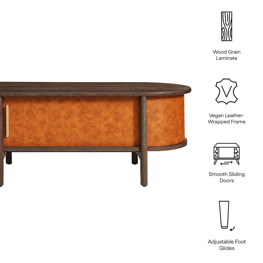 Coralie Curved Vegan Leather Oval Coffee Table. Picture 2