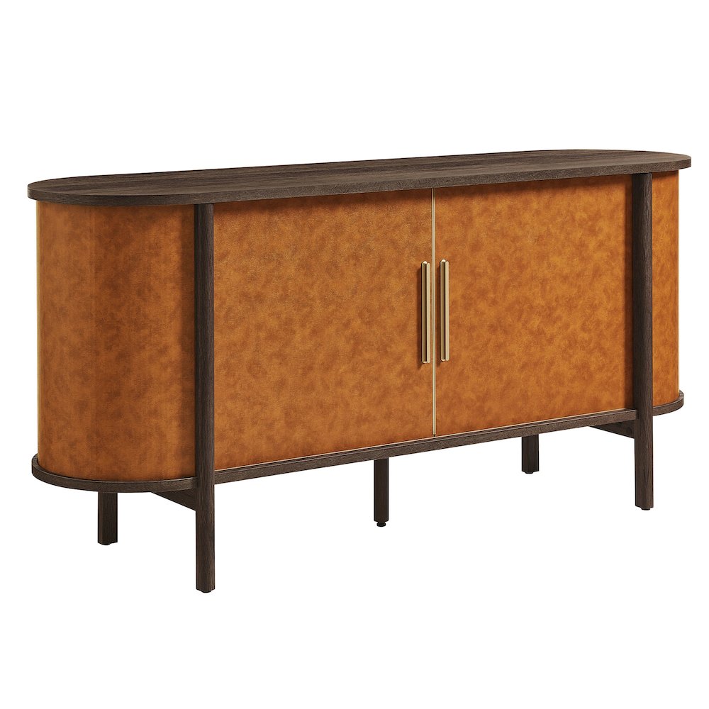Coralie Curved Vegan Leather Oval Sideboard. Picture 1
