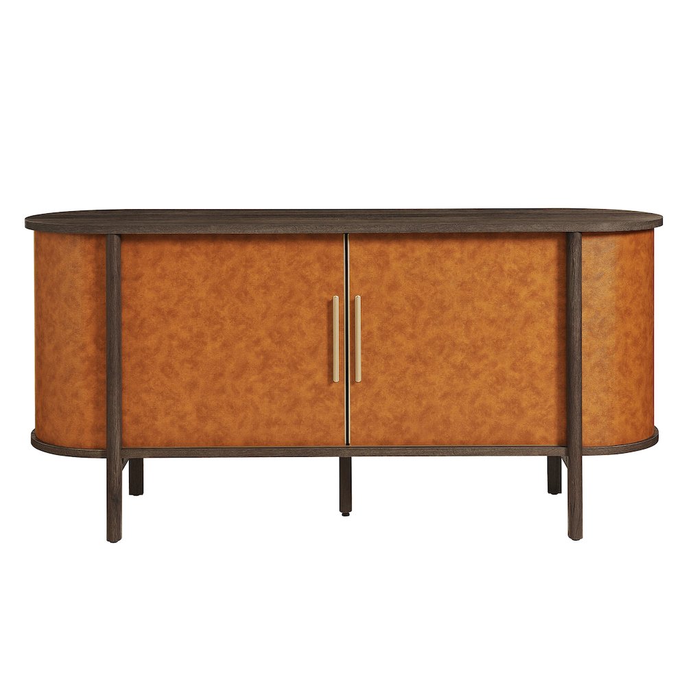 Coralie Curved Vegan Leather Oval Sideboard. Picture 5