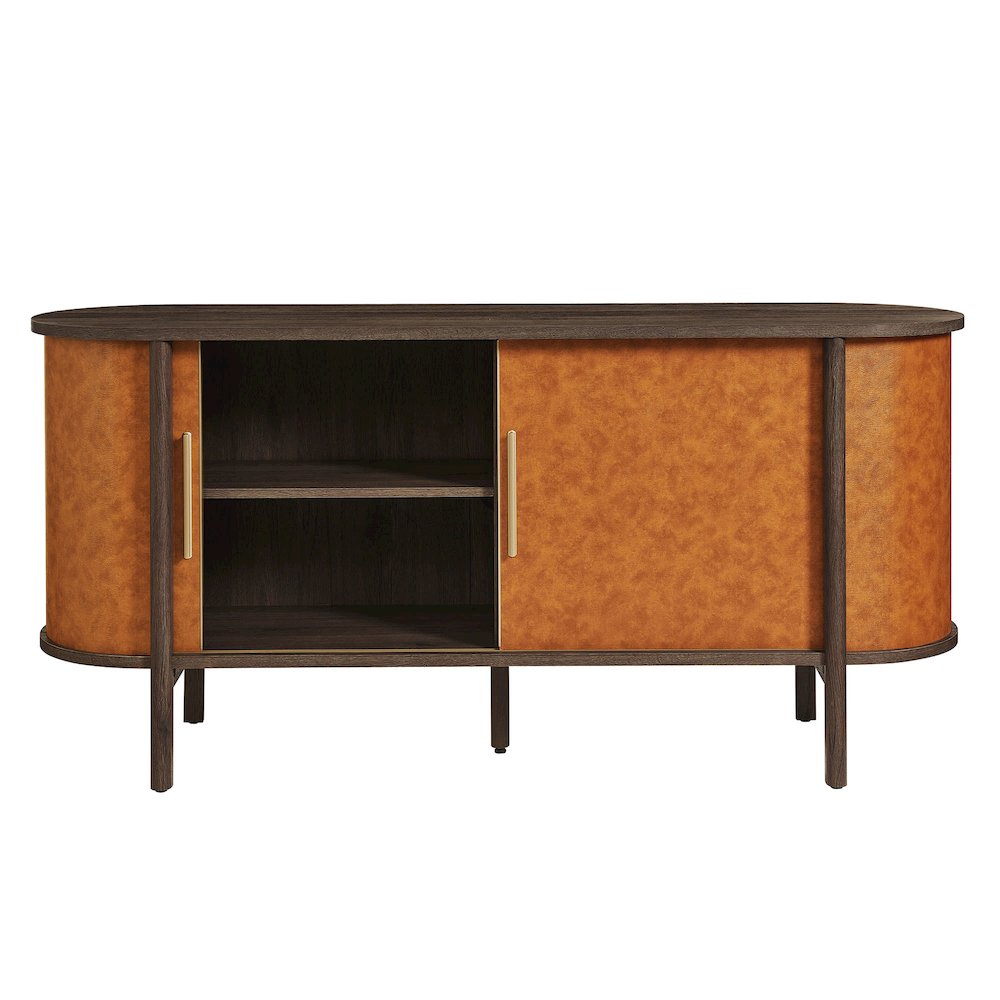 Coralie Curved Vegan Leather Oval Sideboard. Picture 6