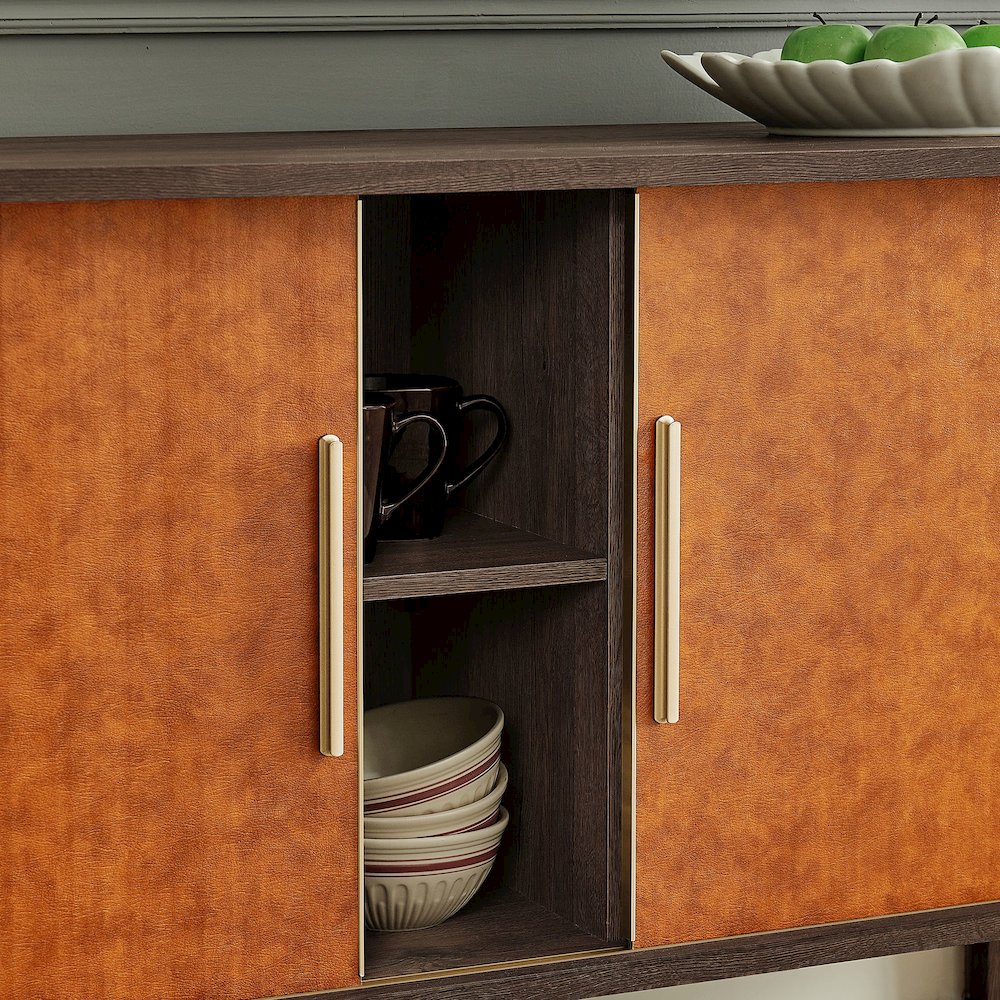 Coralie Curved Vegan Leather Oval Sideboard. Picture 11