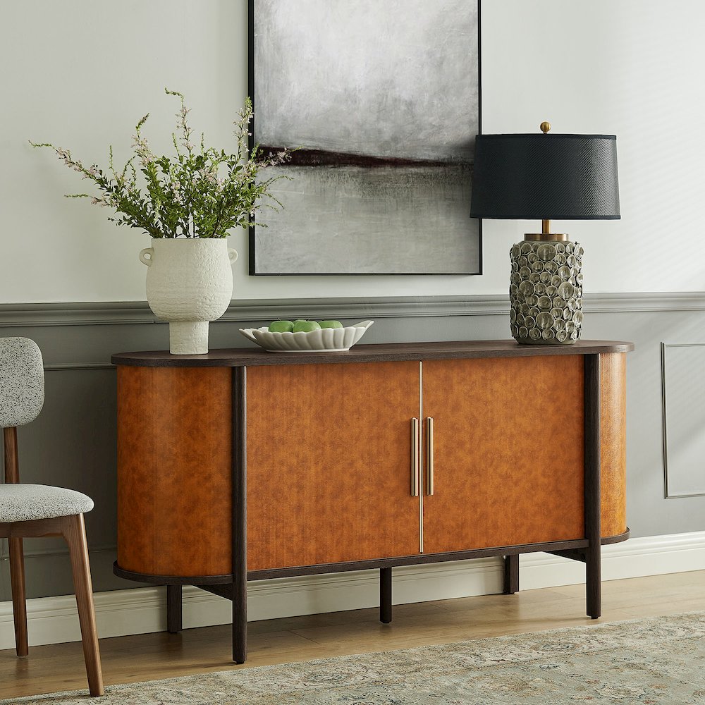 Coralie Curved Vegan Leather Oval Sideboard. Picture 10