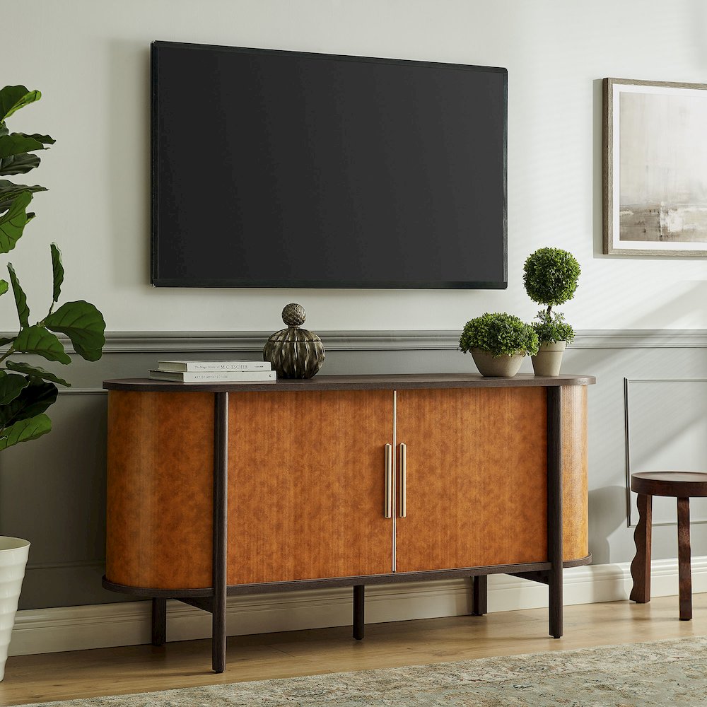 Coralie Curved Vegan Leather Oval Sideboard. Picture 9