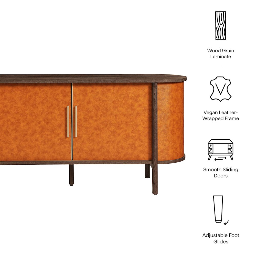 Coralie Curved Vegan Leather Oval Sideboard. Picture 2