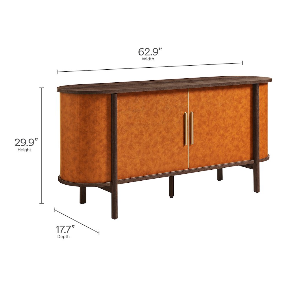 Coralie Curved Vegan Leather Oval Sideboard. Picture 3