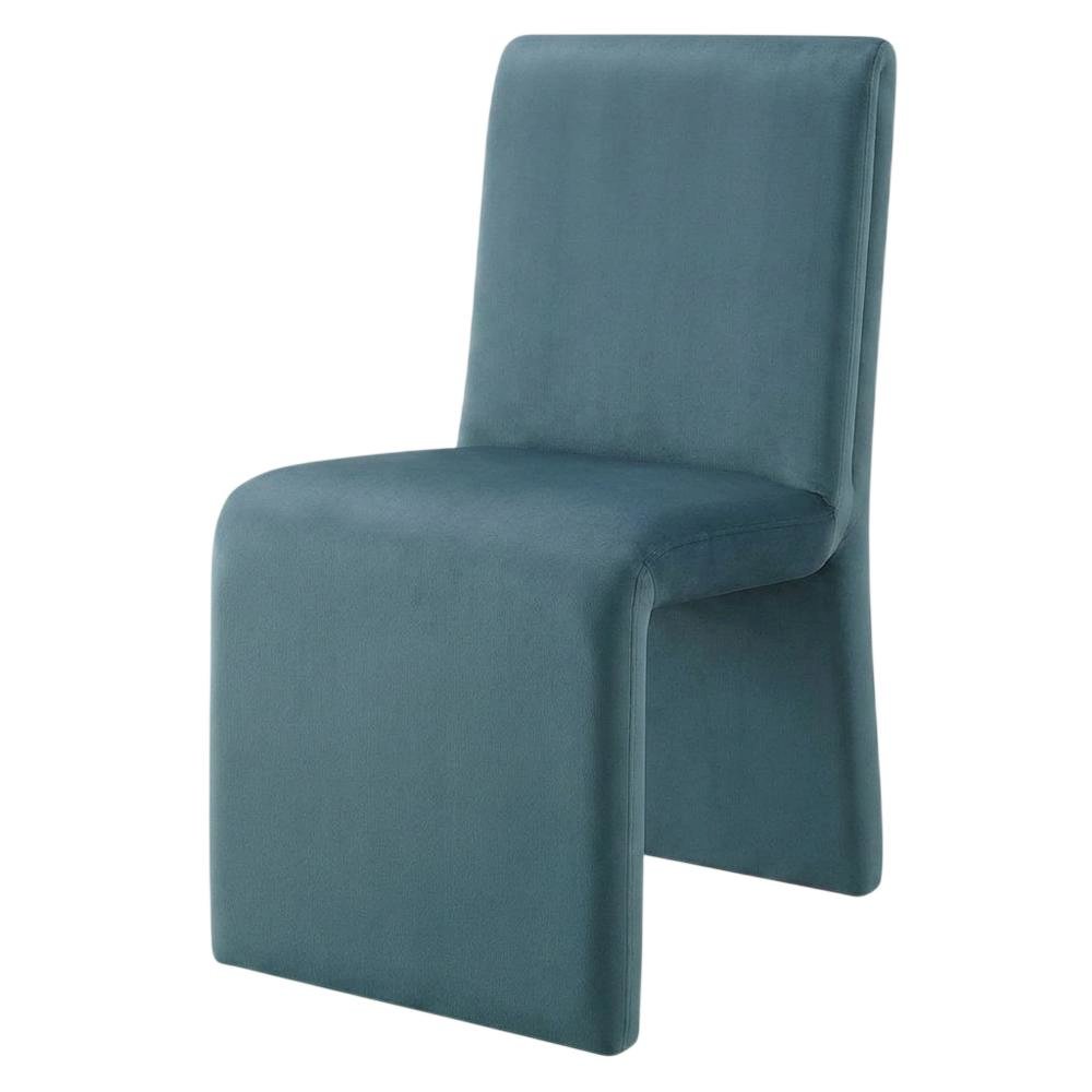 Upholstered Performance Velvet Dining Side Chair, Cadet Blue. Picture 4
