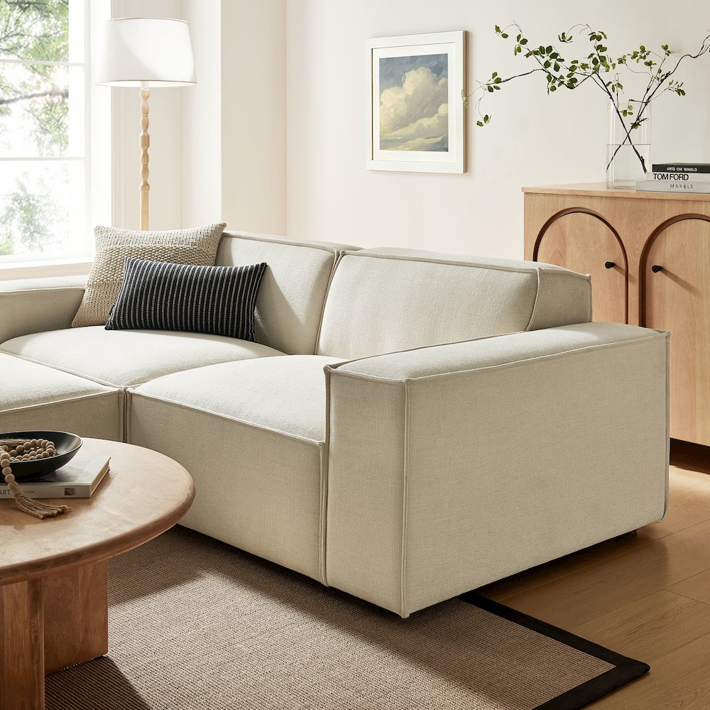 Restore 3-Piece Performance Fabric Upholstered Modular Loveseat with Ottoman. Picture 11