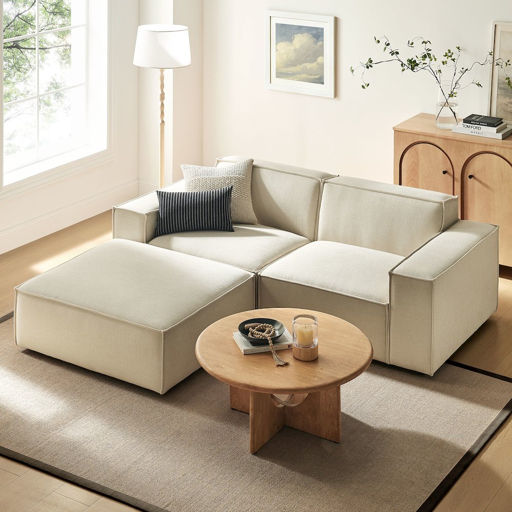 Restore 3-Piece Performance Fabric Upholstered Modular Loveseat with Ottoman. Picture 10