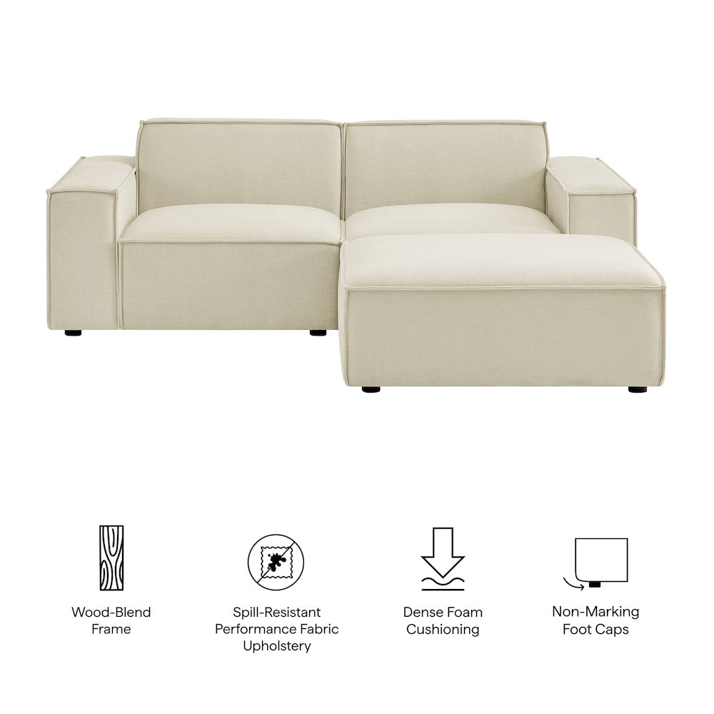 Restore 3-Piece Performance Fabric Upholstered Modular Loveseat with Ottoman. Picture 2