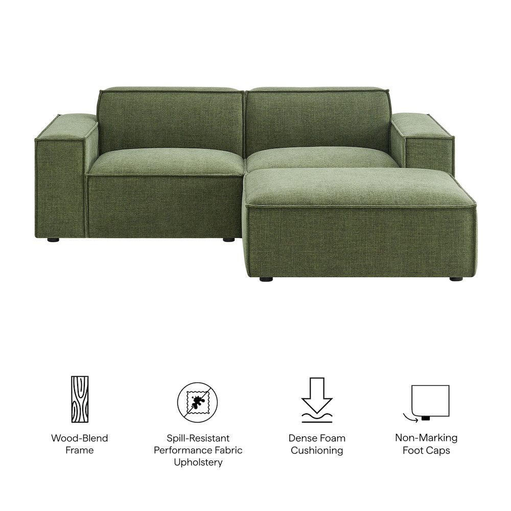 Restore 3-Piece Performance Fabric Upholstered Modular Loveseat with Ottoman. Picture 2