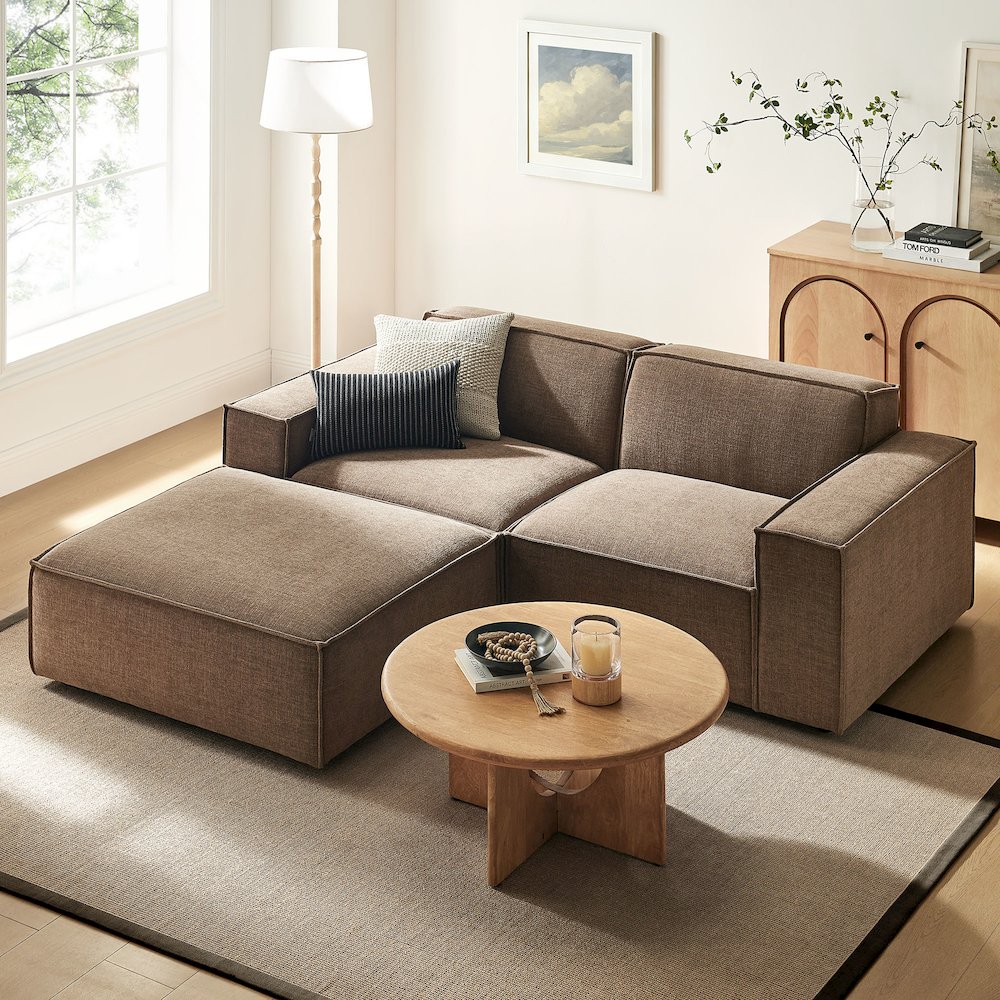 Restore 3-Piece Performance Fabric Upholstered Modular Loveseat with Ottoman. Picture 10