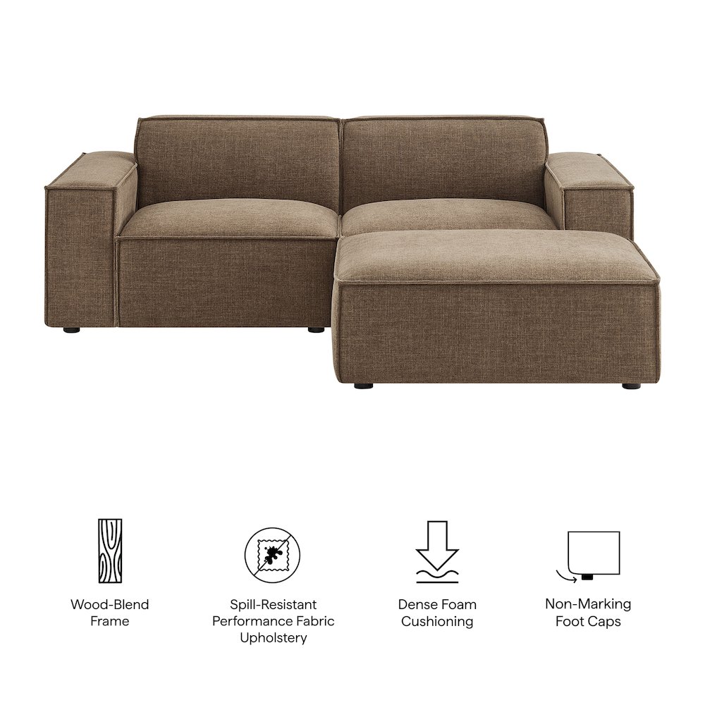 Restore 3-Piece Performance Fabric Upholstered Modular Loveseat with Ottoman. Picture 2