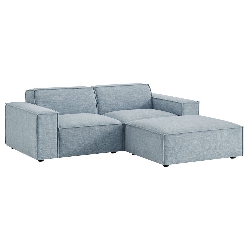 Restore 3-Piece Performance Fabric Upholstered Modular Loveseat with Ottoman. Picture 1