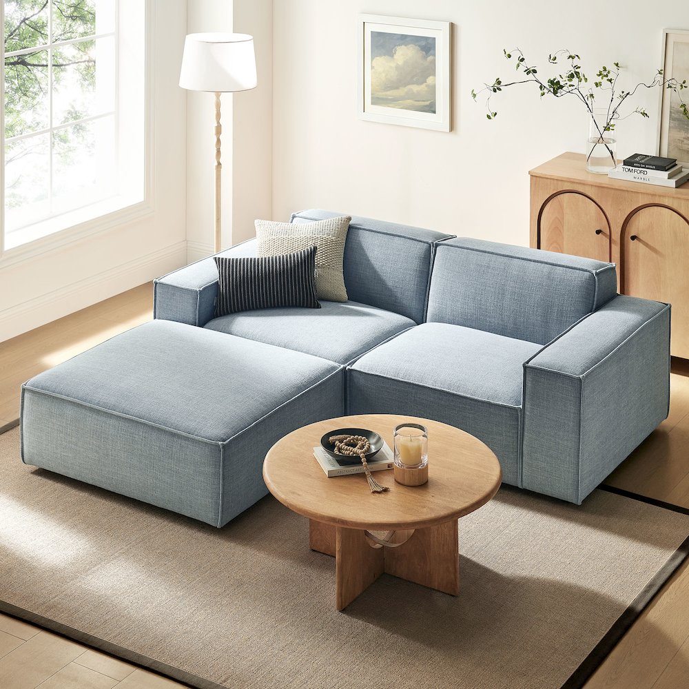 Restore 3-Piece Performance Fabric Upholstered Modular Loveseat with Ottoman. Picture 10