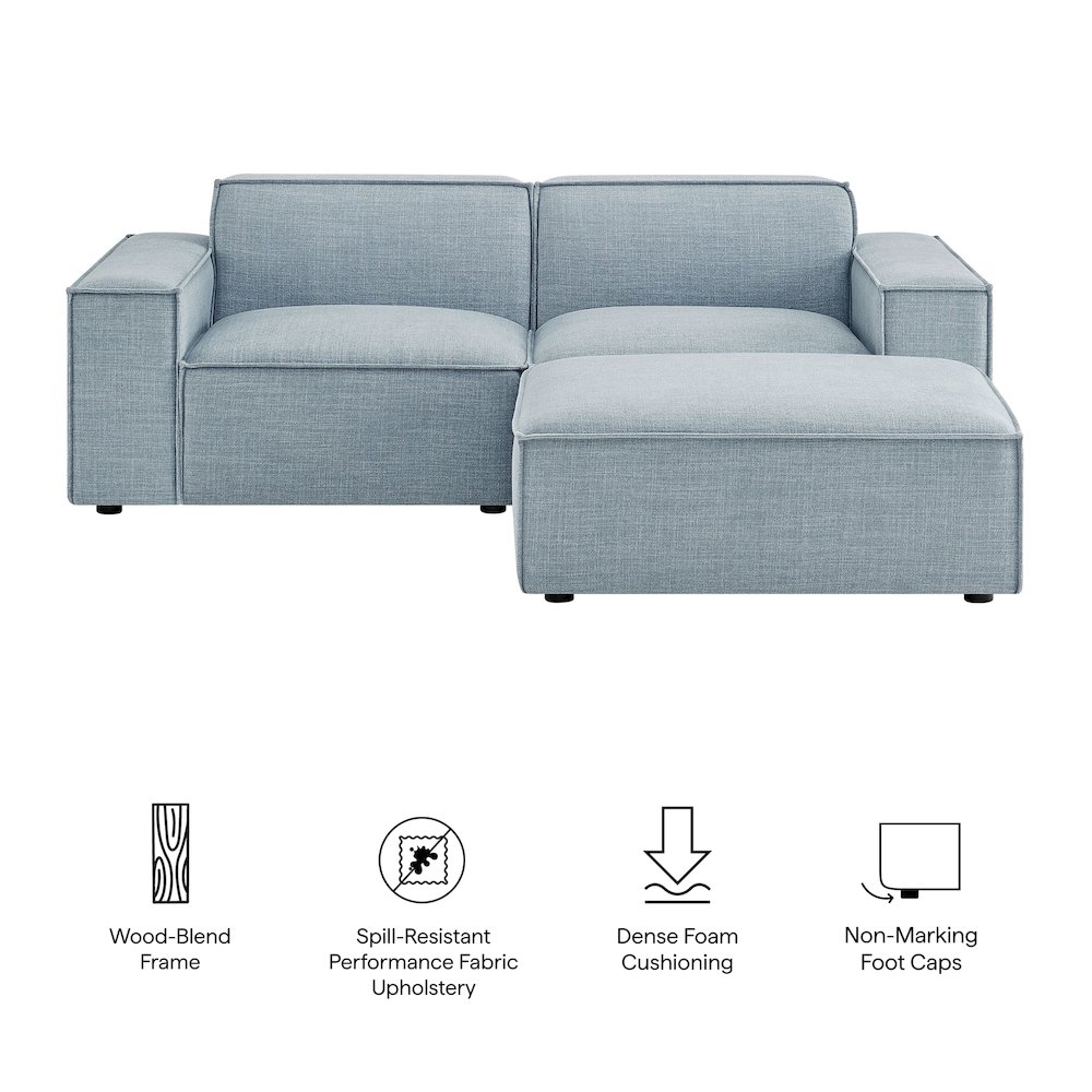 Restore 3-Piece Performance Fabric Upholstered Modular Loveseat with Ottoman. Picture 2