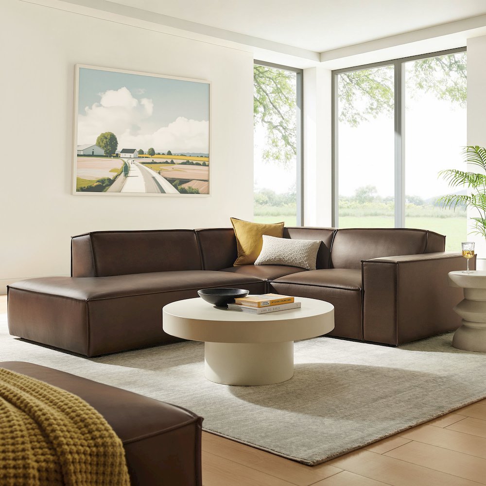 Restore 3-Piece Vegan Leather Modular L-Shaped Sectional Sofa. Picture 8