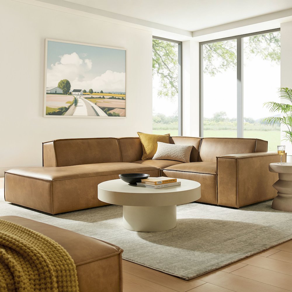 Restore 3-Piece Vegan Leather Modular L-Shaped Sectional Sofa. Picture 8