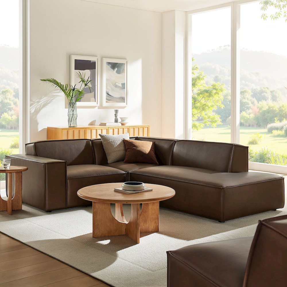 Restore 3-Piece Vegan Leather Modular L-Shaped Sectional Sofa. Picture 8