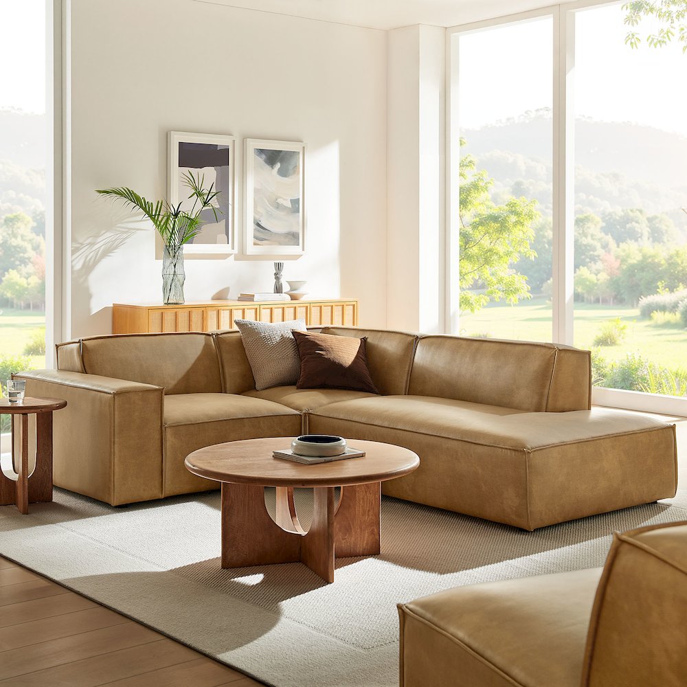 Restore 3-Piece Vegan Leather Modular L-Shaped Sectional Sofa. Picture 8
