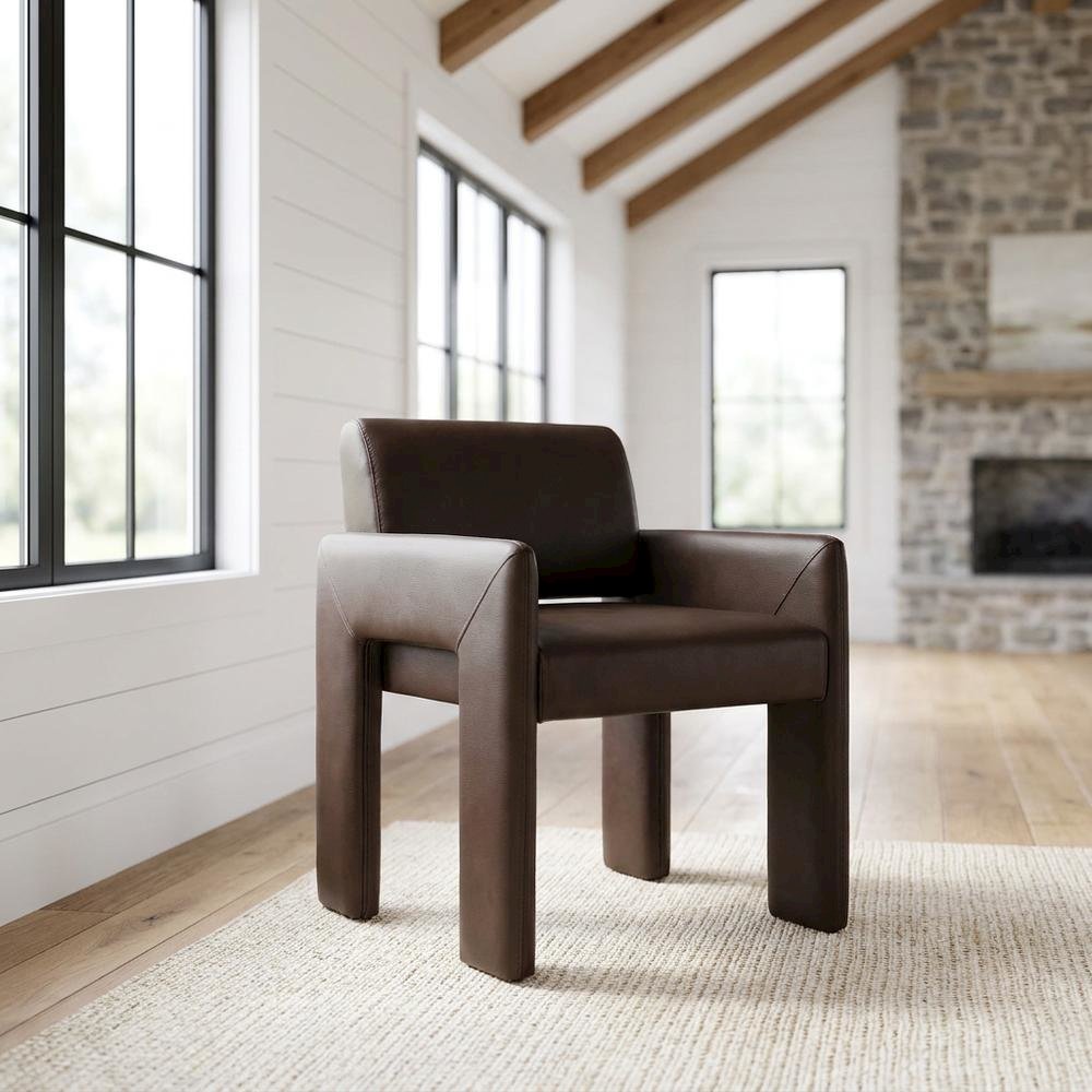 Vegan Leather Upholstered Dining Armchair for Kitchen and Dining Rooms, Espresso. Picture 2