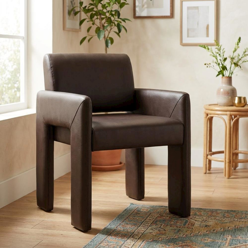 Vegan Leather Upholstered Dining Armchair for Kitchen and Dining Rooms, Espresso. Picture 3
