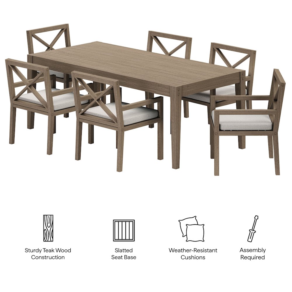 Northlake 7-Piece Outdoor Patio Teak Wood Dining Set. Picture 2