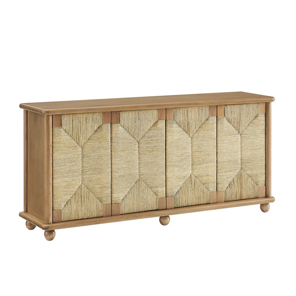 Marola 71 Inch Oak Wood Seagrass Sideboard. Picture 1