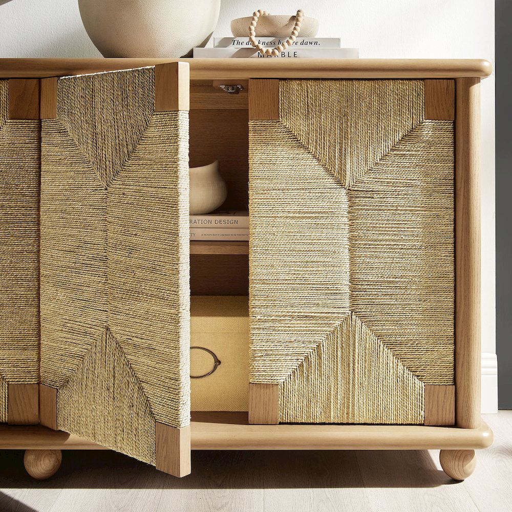 Marola 71 Inch Oak Wood Seagrass Sideboard. Picture 9