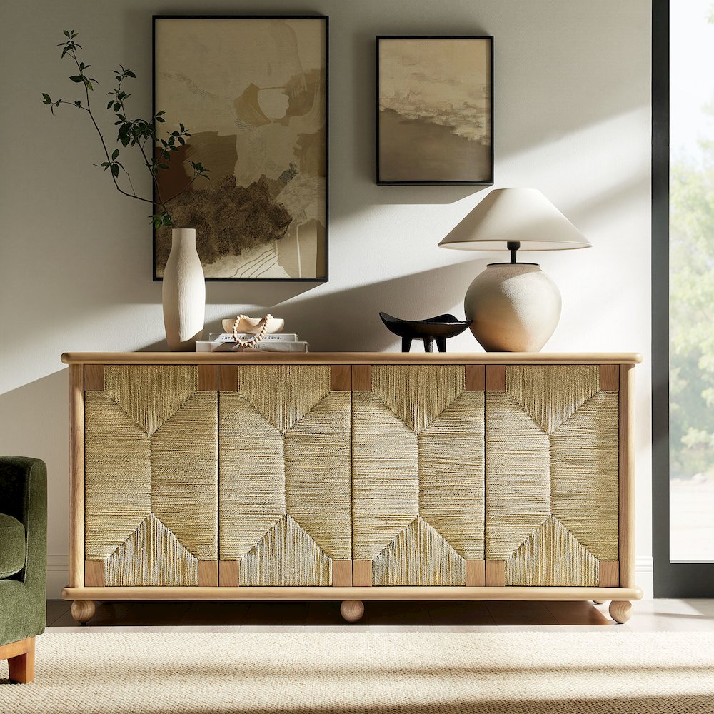 Marola 71 Inch Oak Wood Seagrass Sideboard. Picture 8