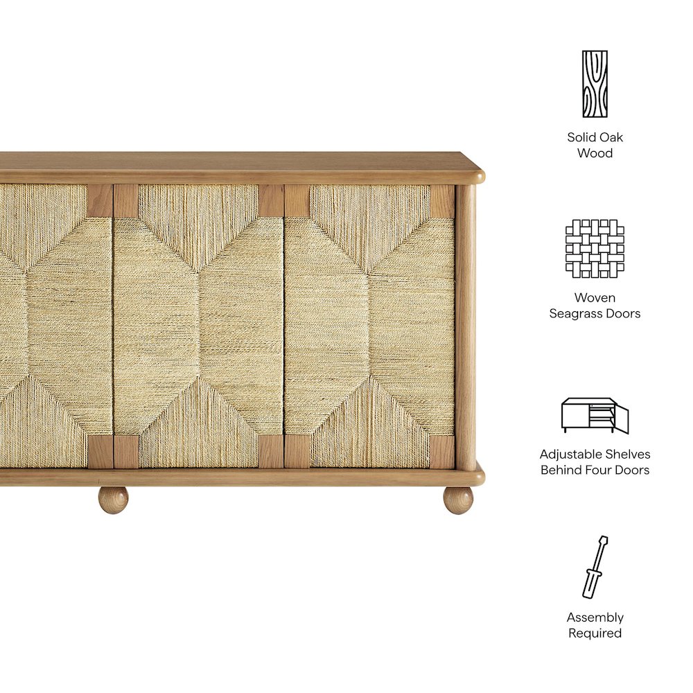 Marola 71 Inch Oak Wood Seagrass Sideboard. Picture 2