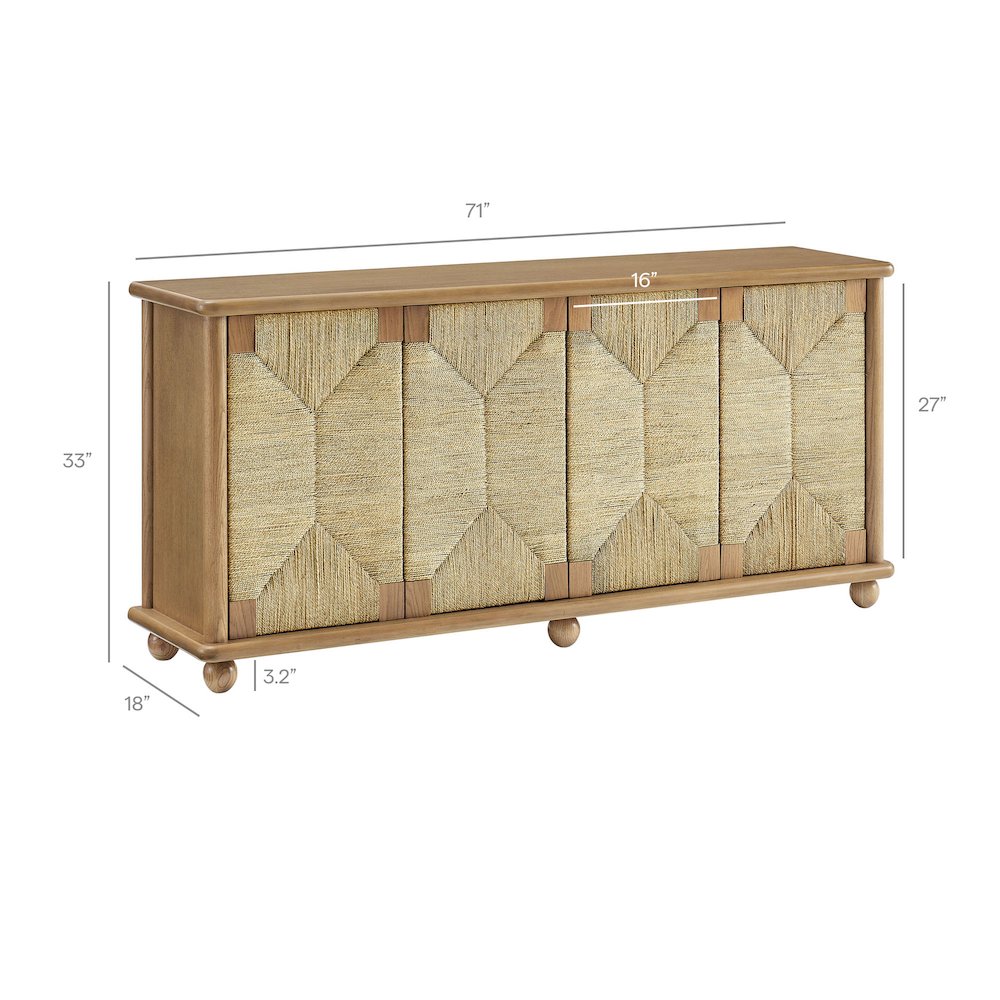 Marola 71 Inch Oak Wood Seagrass Sideboard. Picture 3