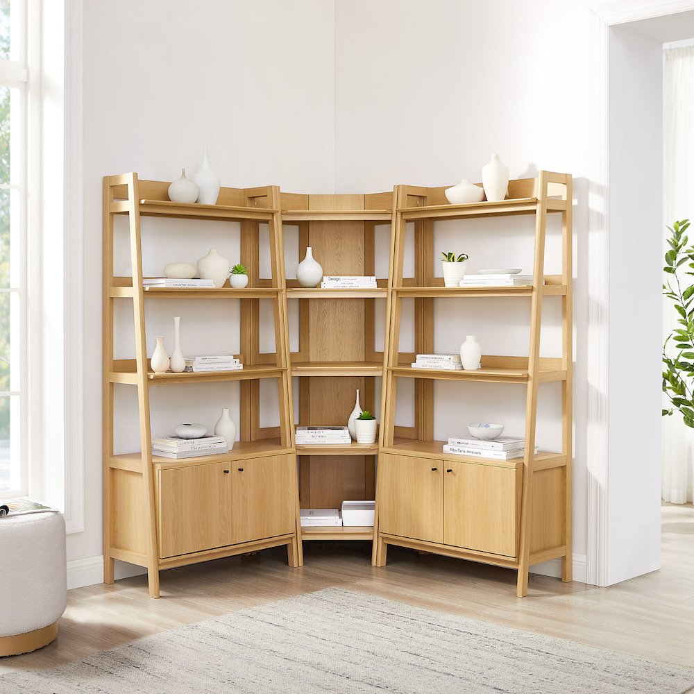 Bixby 3-Piece Corner Bookshelf Set with Wide Bookshelves. Picture 8