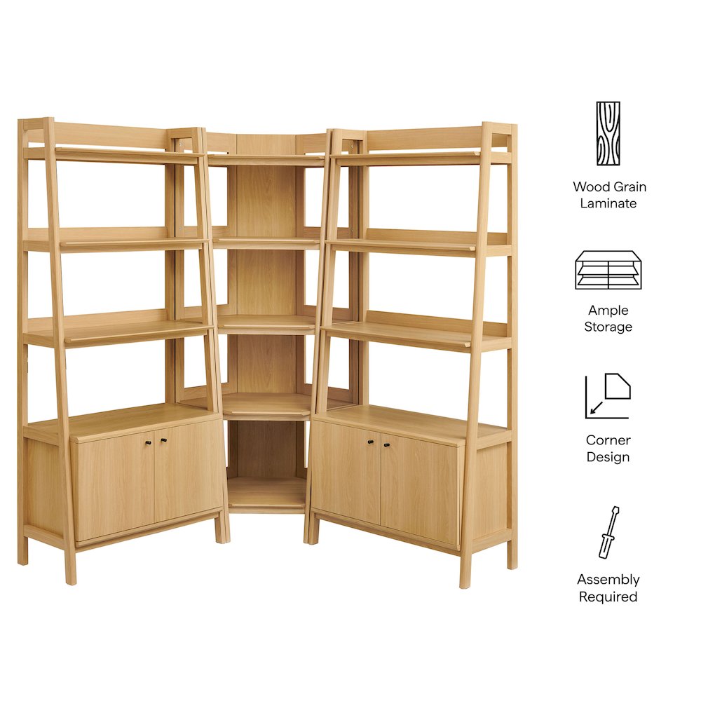 Bixby 3-Piece Corner Bookshelf Set with Wide Bookshelves. Picture 3
