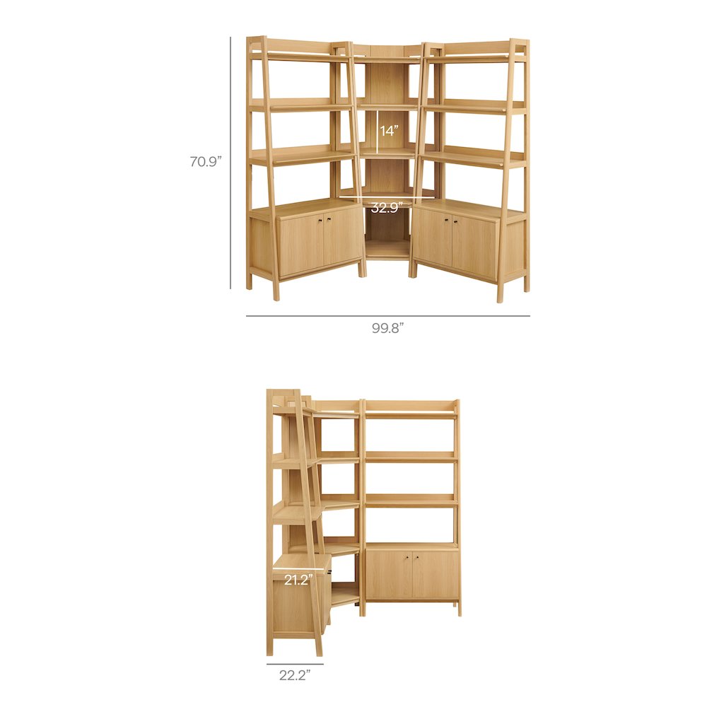 Bixby 3-Piece Corner Bookshelf Set with Wide Bookshelves. Picture 2