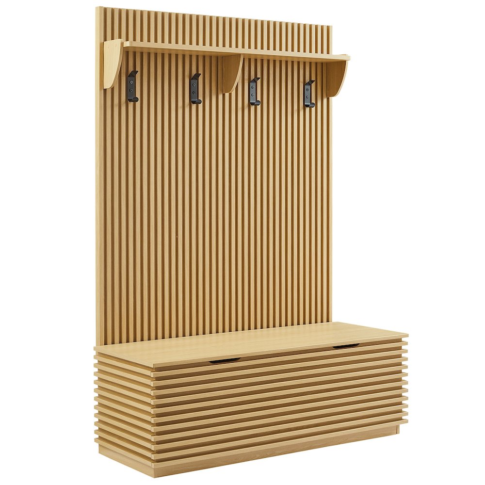 Render Fluted 3-in-1 Hall Tree With Storage Bench and Coat Rack. Picture 1