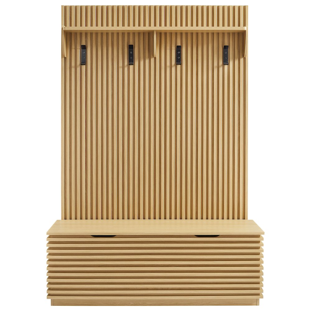 Render Fluted 3-in-1 Hall Tree With Storage Bench and Coat Rack. Picture 4