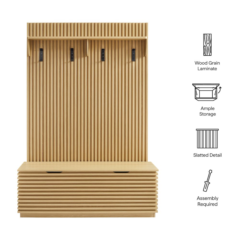 Render Fluted 3-in-1 Hall Tree With Storage Bench and Coat Rack. Picture 3