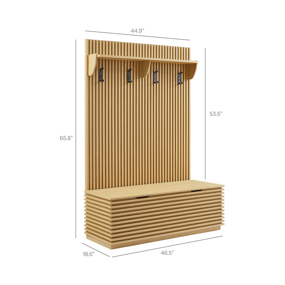 Render Fluted 3-in-1 Hall Tree With Storage Bench and Coat Rack. Picture 2
