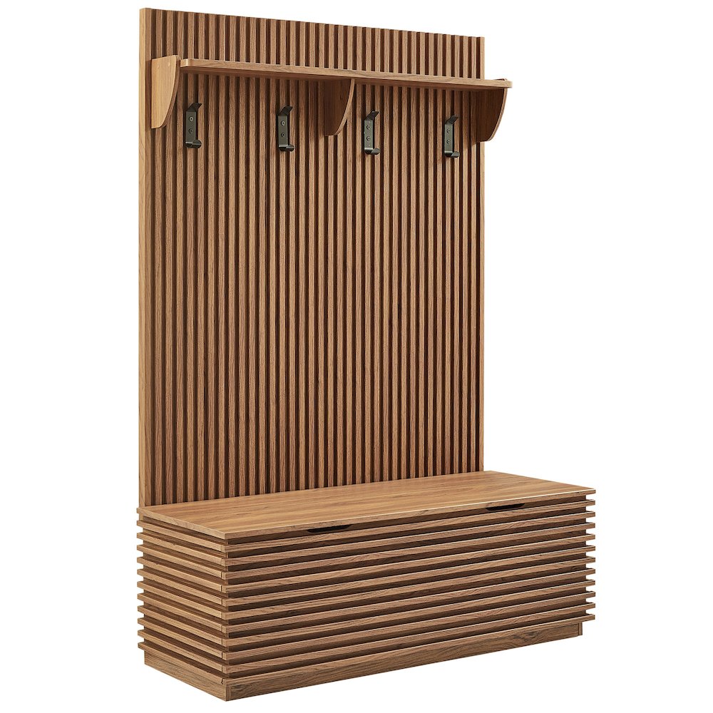Render Fluted 3-in-1 Hall Tree With Storage Bench and Coat Rack. Picture 1