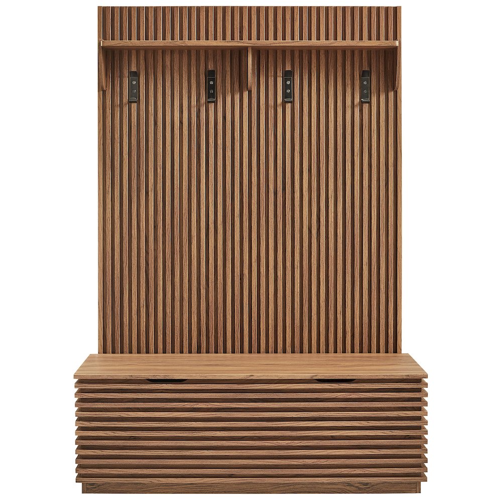 Render Fluted 3-in-1 Hall Tree With Storage Bench and Coat Rack. Picture 4
